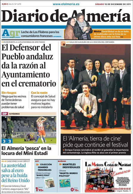 Portada del Diario de Almería el pasado 10 de diciembre.