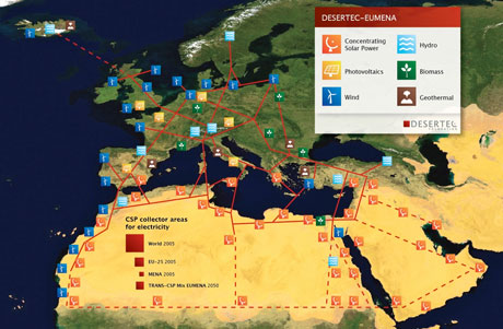 Mapa de las instalaciones planteadas por Desertec.