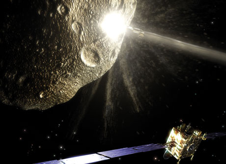 Recreación del impacto de 'Hidalgo' contra un asteroide.