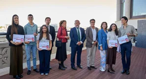 Estela Pena (USC), Gabriel Arbona (UIB), Natalia Martínez (ULE), Víctor Armada (UCJC), Rocío del Carmen Bueno (US) y Carla Piqueres (UJI), ganadores de Hilotesis 2026