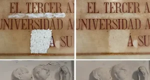 Restauran ocho placas de piedra y cuatro relieves de yeso de la Facultad de Derecho de la Universidad de Granada