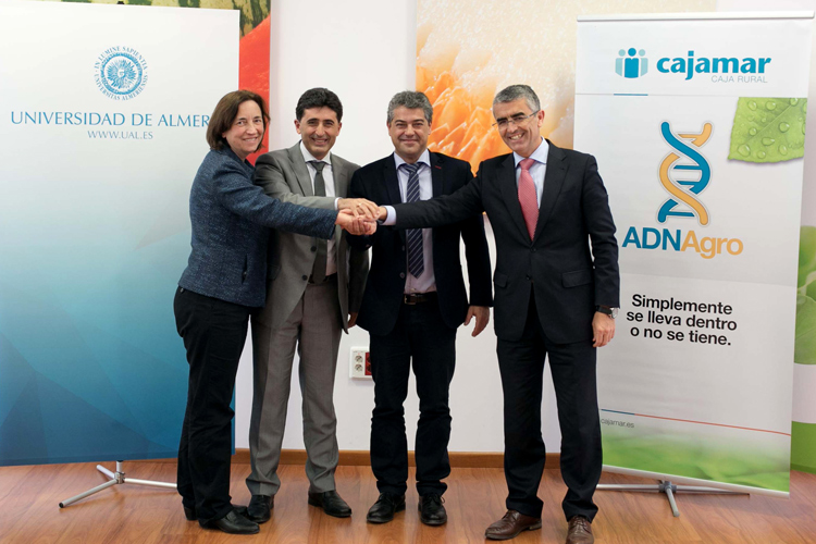 El rector de la Universidad de Almería, Carmelo Rodríguez, junto a representantes de Cajamar y de Rijk Zwaan.