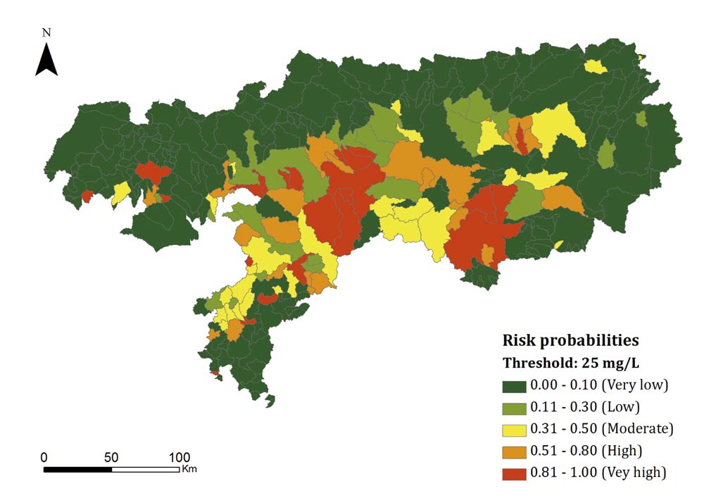 Estimación del riesgo de contaminación de humedales andaluces realizada con redes bayesianas. 