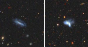 Un fenómeno extremandamente raro: dos galaxias enanas se fusionan en el universo profundo